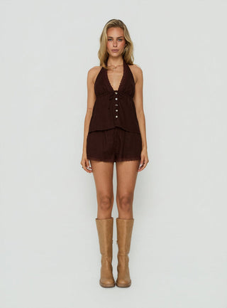 Cloud Crush Linen Halter Top Chocolate