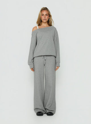 Wellness Off The Shoulder Sweatshirt Dark Grey Marle