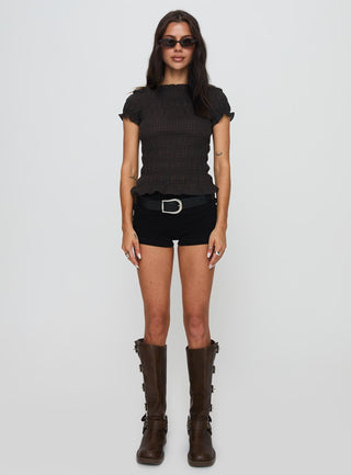 Romelle Shirred Top Black  Brown Plaid