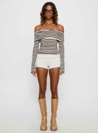 Janicia Off Shoulder Top Charcoal Stripe