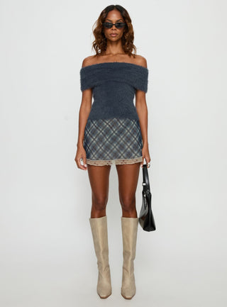 Wrylie Off Shoulder Fluffy Top Charcoal