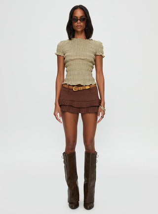 Romelle Shirred Top Green  Brown Plaid