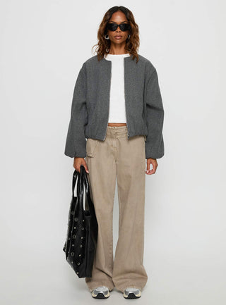 Karletta Cropped Bomber Jacket Grey