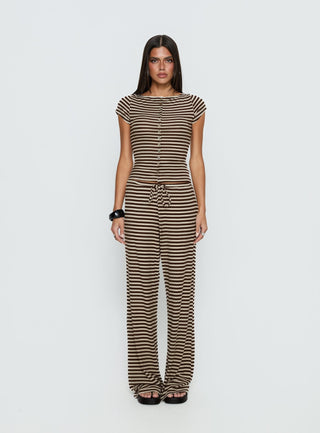 Gavrielle Jersey Wide Leg Pants Chocolate  Cream Stripe
