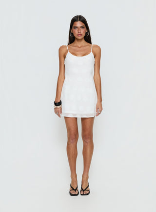 Lissie Scoop Mini Dress White Polka Dot