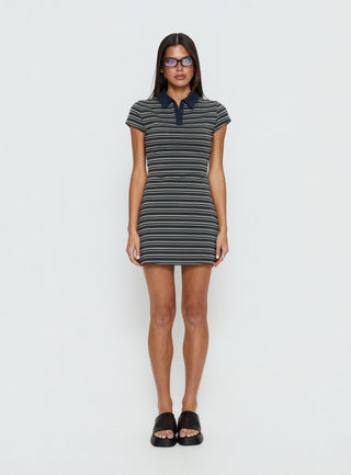 Britte Polo Shirt Mini Dress Navy Stripe