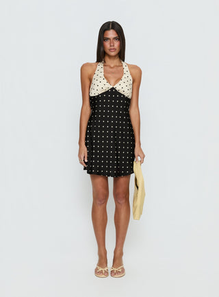 Rihana Halter Mini Dress Polka Dot Splice