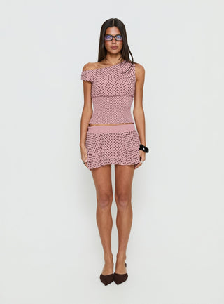 Ready To Party Off Shoulder Top Pink  Black Polka