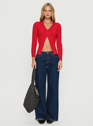 Donya Twist Detail Long Sleeve Top Red