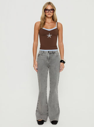 Varsity Star Layered Tank Top Brown  Blue