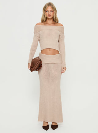 Devion Foldover Knit Sweater Beige