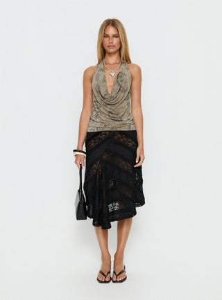 Constancia Asymmetrical Sheer Midi Skirt Black
