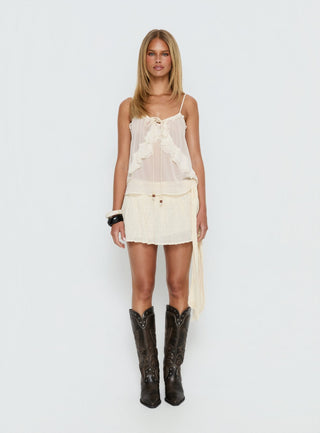 Skinny Dipping Ruffle Sheer Top Cream