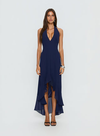 Agata Halter Frill Maxi Dress Navy