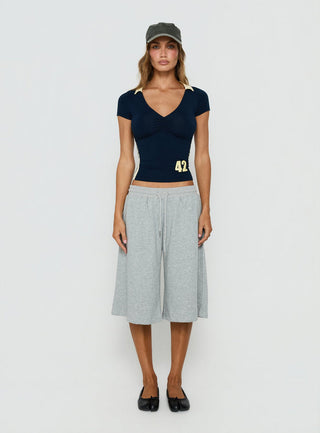 Kufu V Neck Top Navy