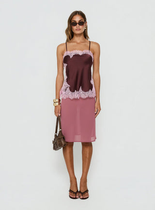 Orisse Lace Trim Cami Top Plum / Pink