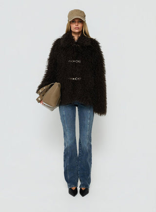 Nikolie Faux Fur Frog Closure Jacket Chocolate