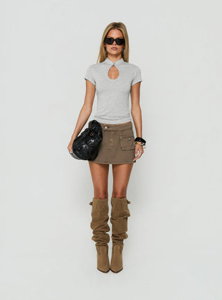 Endless Ease Keyhole Short Sleeve Top Grey Marle