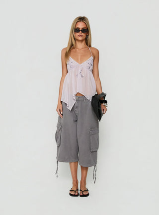 Wistie Asymmetrical Beaded Top Lilac