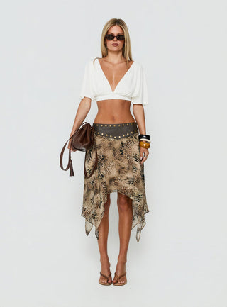 Dark Mirage Asymmetrical Midi Skirt Leopard