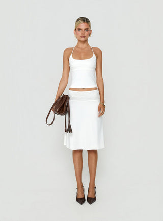 Zenaide Lace Detail Midi Skirt White