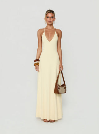 Palmas Halter Maxi Dress Butter Yellow