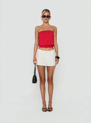 Wryn Strapless Blouson Tie Detail Top Red