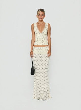 Zespri Lace Jersey Top Cream Polka Dot