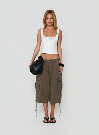 Aylani Buckle Eyelet Tank Top White