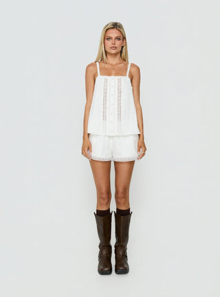 Safire Lace Trim Frill Babydoll Top Off White