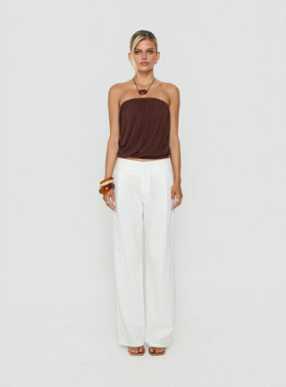 Taleisa Gathered Drape Strapless Top Brown