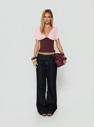 Amalisa Batwing Spliced Top Pink / Burgundy