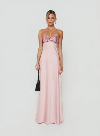See The Vision Sequin Bust Strapless Maxi Dress Pink