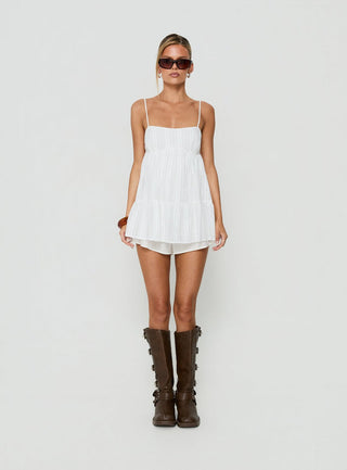 Lanova Babydoll Tiered Playsuit White
