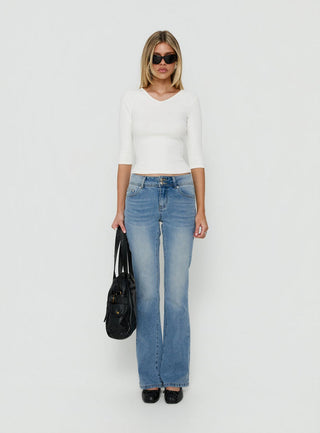 Bridgeta V Neck 3/4 Sleeve Top White
