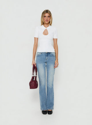 Happened One Night Keyhole Blouse Top White