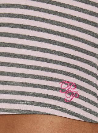 Allice Cross Front Sleep Top Pink / Grey Stripe