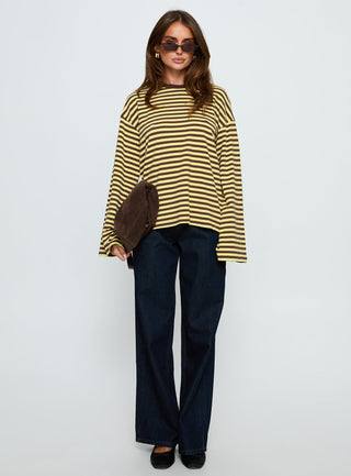 Settle Down Long Sleeve Top Yellow  Brown Stripe