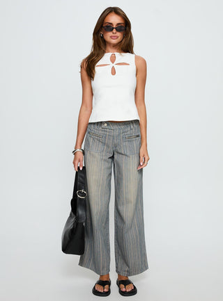 Lifetimes Mid Rise Wide Leg Cargo Jeans Dark Blue Stripe
