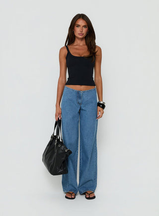 Hereos Mid Rise Baggy Leg Jeans Bright Blue Wash