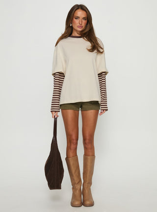 Ryann Long Sleeve Layered Top Cream  Brown Stripe