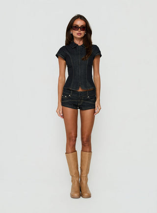 Raminna Low Rise Micro Shorts Raw Denim
