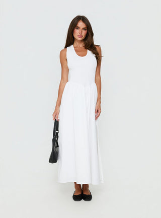 Highgate Drop Waist Pleat Detail Maxi Dress White