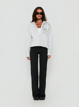 All Day Studded Oversized Hoodie Grey Marle