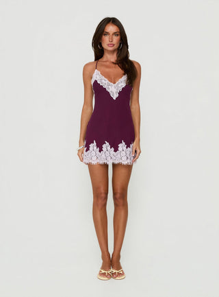 Call My Lover Lace Slip Mini Dress Berry / Lilac