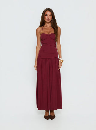 Marguerite Halter Maxi Dress Ruby Wine Petite