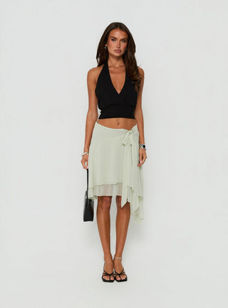 Ophella Tie Waist Chiffon Midi Skirt Sage
