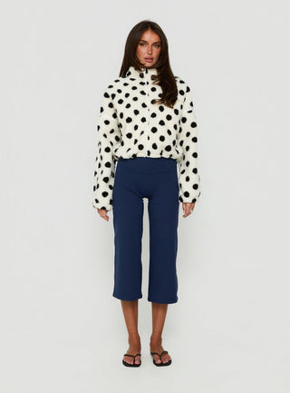 Sammee Polar Fleece Contrast Zip Through Jacket White Polka