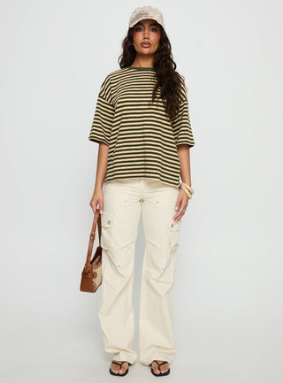 Settle Down Short Sleeve Top Green  Cream Stripe