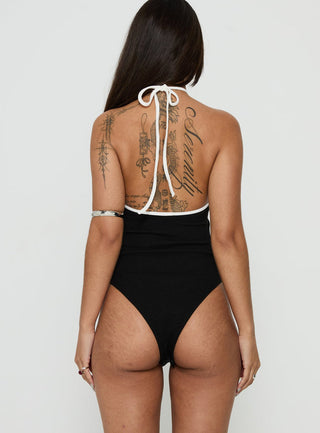 Azara Contrast Arrowneck Bodysuit Black / White